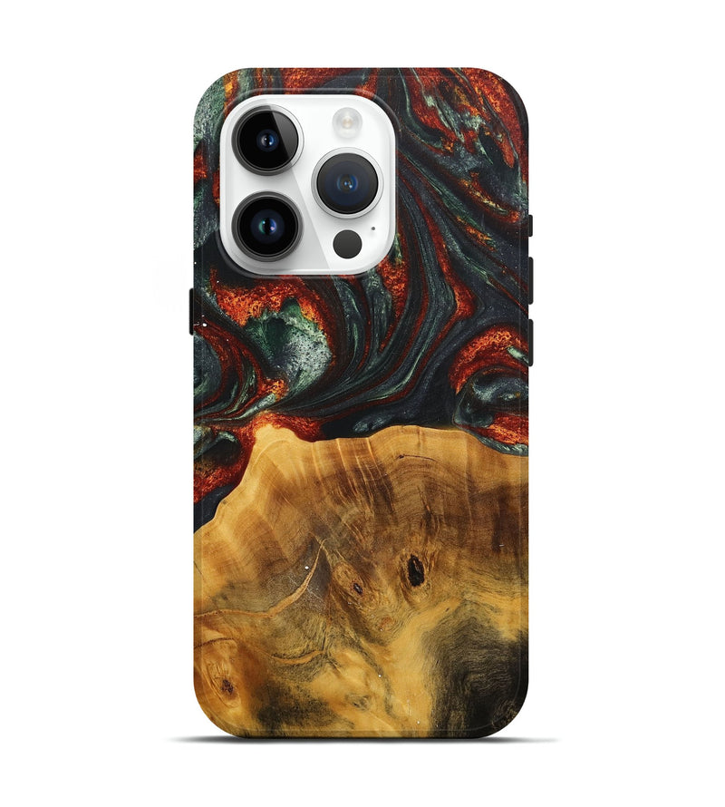 iPhone 15 Pro Wood+Resin Live Edge Phone Case - Sylvia (Teal & Gold, 705437)
