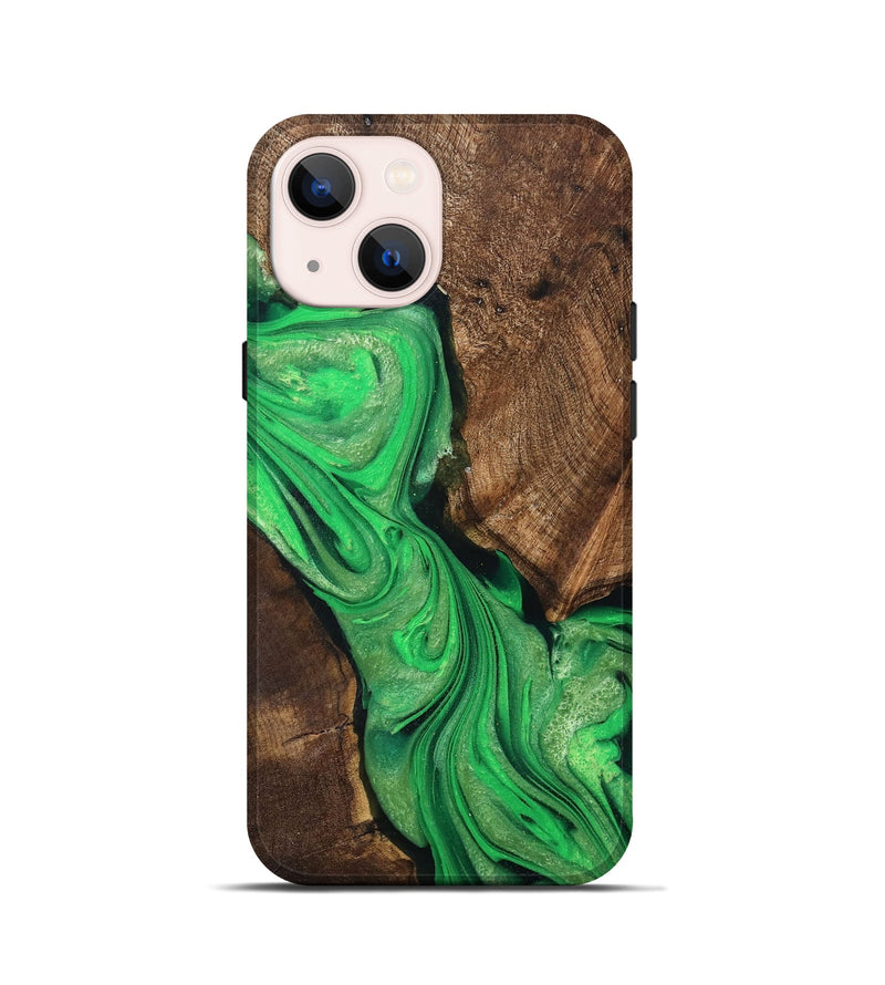 iPhone 13 mini Wood+Resin Live Edge Phone Case - Harrison (Green, 705447)