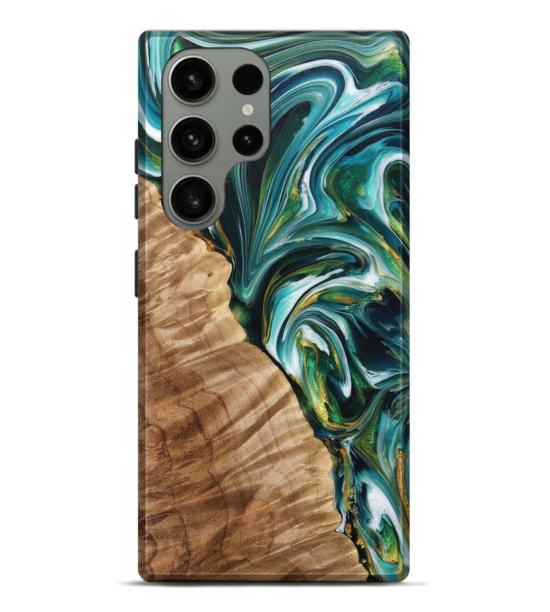 Galaxy S23 Ultra Wood+Resin Live Edge Phone Case - Ben (Teal & Gold, 705692)