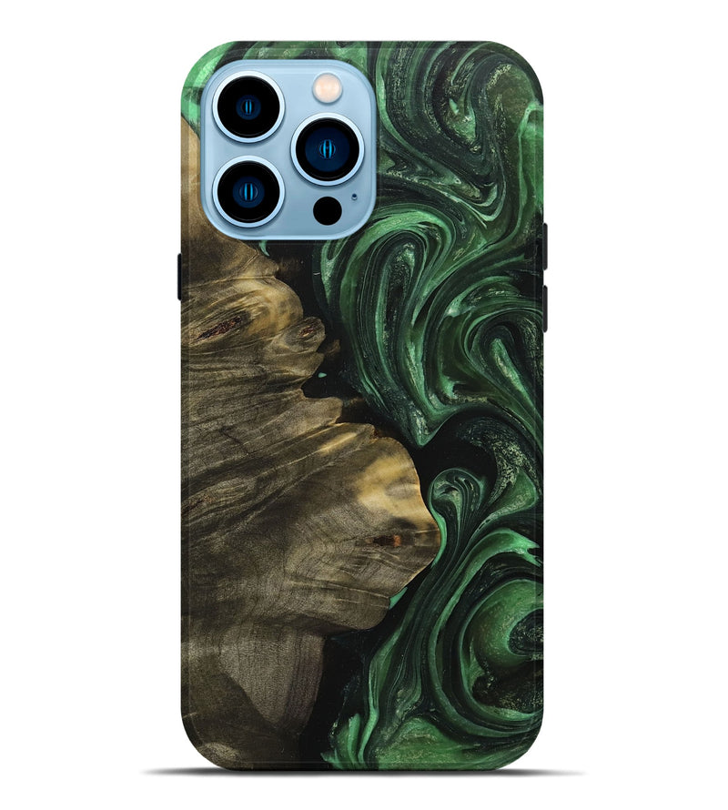 iPhone 14 Pro Max Wood+Resin Live Edge Phone Case - Bradley (Green, 705698)