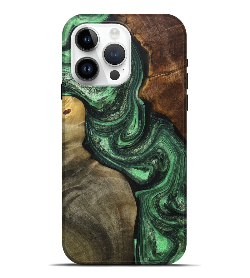 iPhone 15 Pro Max Wood+Resin Live Edge Phone Case - River (Green, 705699)