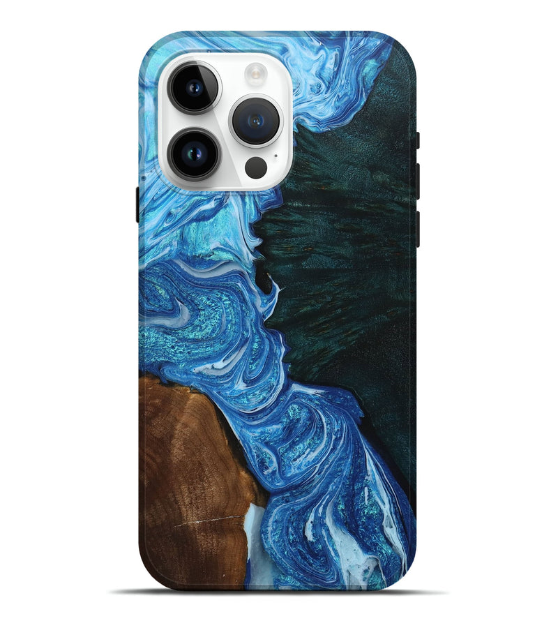 iPhone 15 Pro Max Wood+Resin Live Edge Phone Case - Lawson (Blue, 705702)