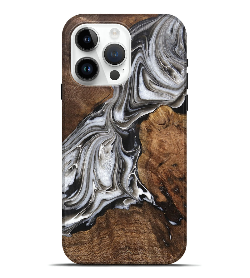 iPhone 15 Pro Max Wood+Resin Live Edge Phone Case - Jensen (Black & White, 705704)