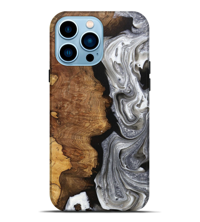 iPhone 14 Pro Max Wood+Resin Live Edge Phone Case - Rihanna (Black & White, 705706)