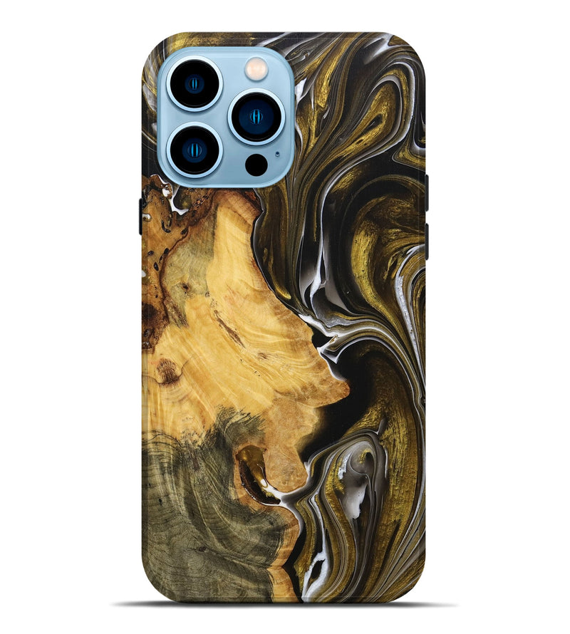 iPhone 14 Pro Max Wood+Resin Live Edge Phone Case - Sage (Black & White, 705707)