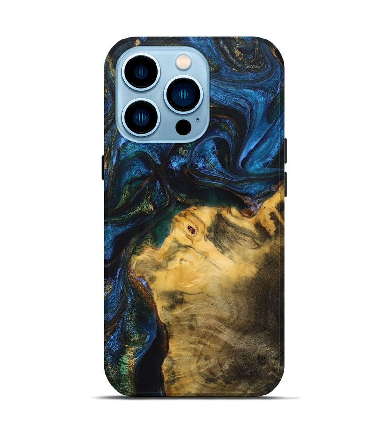iPhone 14 Pro Wood+Resin Live Edge Phone Case - Orion (Teal & Gold, 705941)
