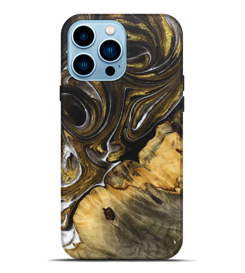 iPhone 14 Pro Max Wood+Resin Live Edge Phone Case - Camila (Black & White, 705944)