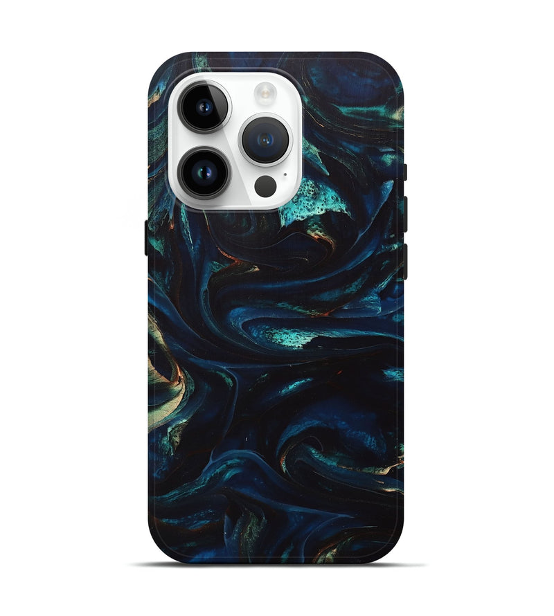 iPhone 15 Pro Wood+Resin Live Edge Phone Case - Brent (Teal & Gold, 705945)