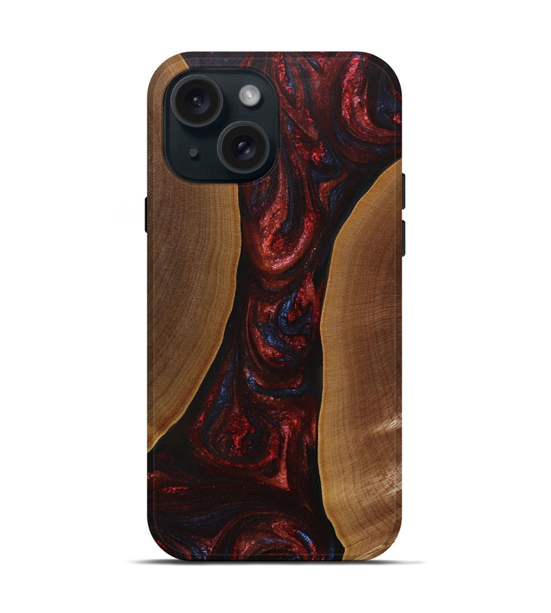iPhone 15 Wood+Resin Live Edge Phone Case - Aiden (Red, 705947)