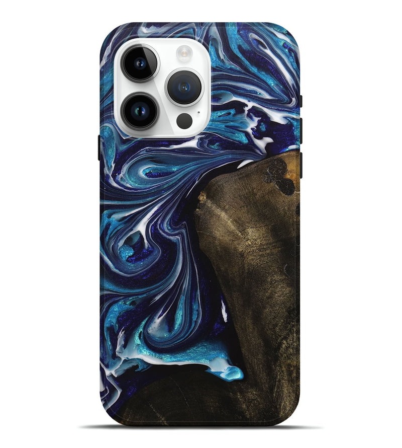 iPhone 15 Pro Max Wood+Resin Live Edge Phone Case - Isaac (Blue, 705966)