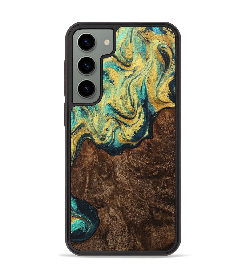 Galaxy S23 Plus Wood+Resin Phone Case - Jayleen (Teal & Gold, 706014)