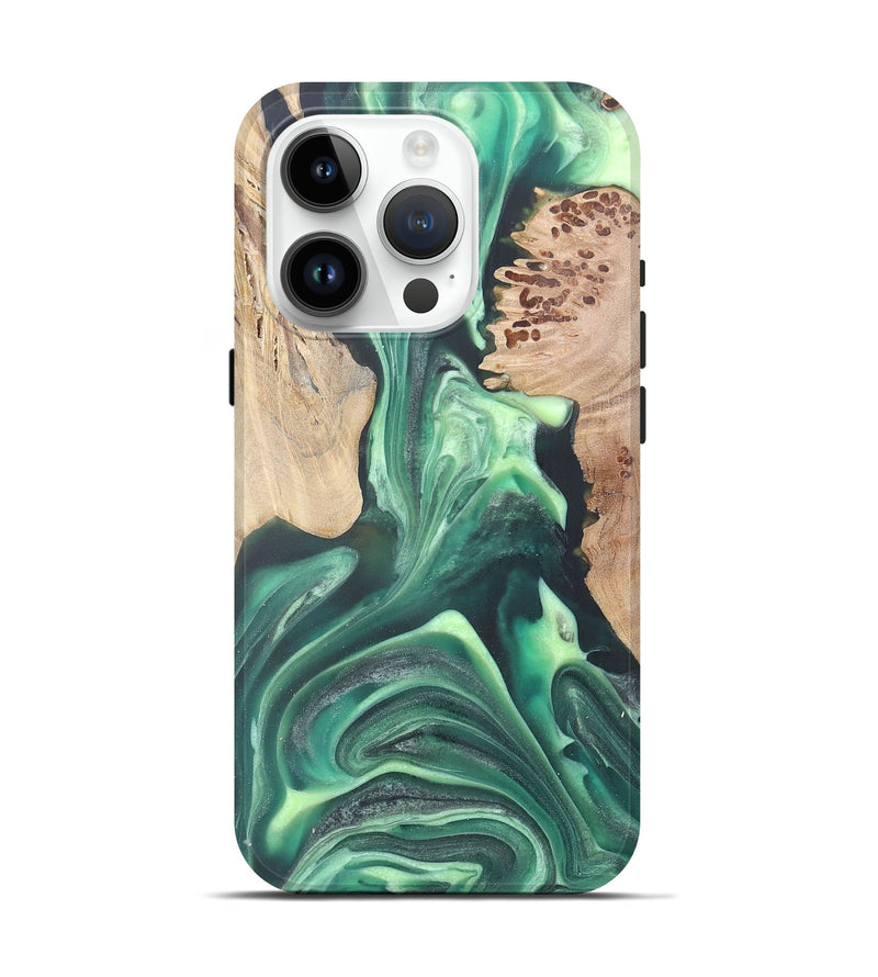 iPhone 15 Pro Wood+Resin Live Edge Phone Case - Jermaine (Green, 706251)