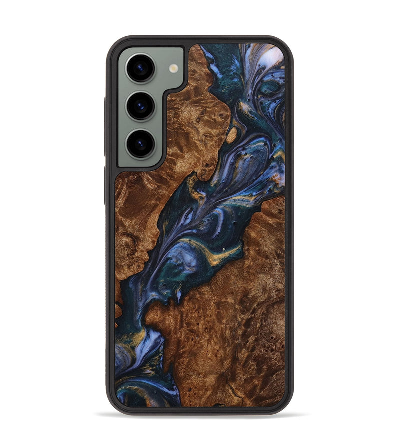 Galaxy S23 Plus Wood+Resin Phone Case - Faye (Teal & Gold, 706391)