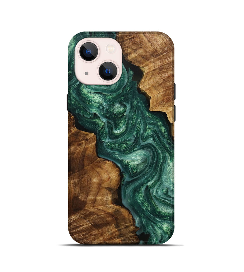 iPhone 13 mini Wood+Resin Live Edge Phone Case - Bonita (Green, 706469)