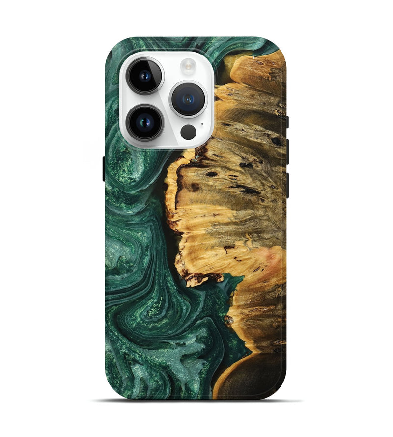 iPhone 15 Pro Wood+Resin Live Edge Phone Case - Michele (Green, 706470)