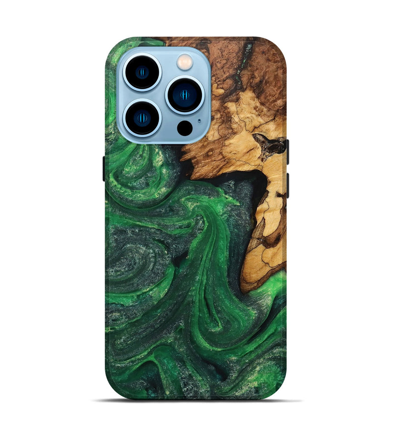 iPhone 14 Pro Wood+Resin Live Edge Phone Case - Maureen (Green, 706471)