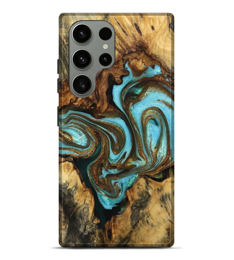Galaxy S23 Ultra Wood+Resin Live Edge Phone Case - Valerie (Teal & Gold, 706479)