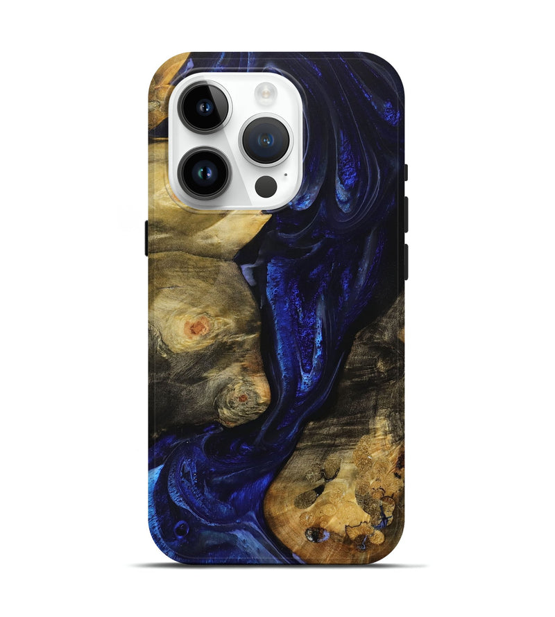 iPhone 15 Pro Wood+Resin Live Edge Phone Case - Eileen (Blue, 706482)