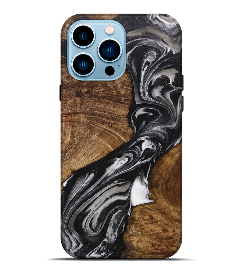 iPhone 14 Pro Max Wood+Resin Live Edge Phone Case - Roger (Black & White, 706498)
