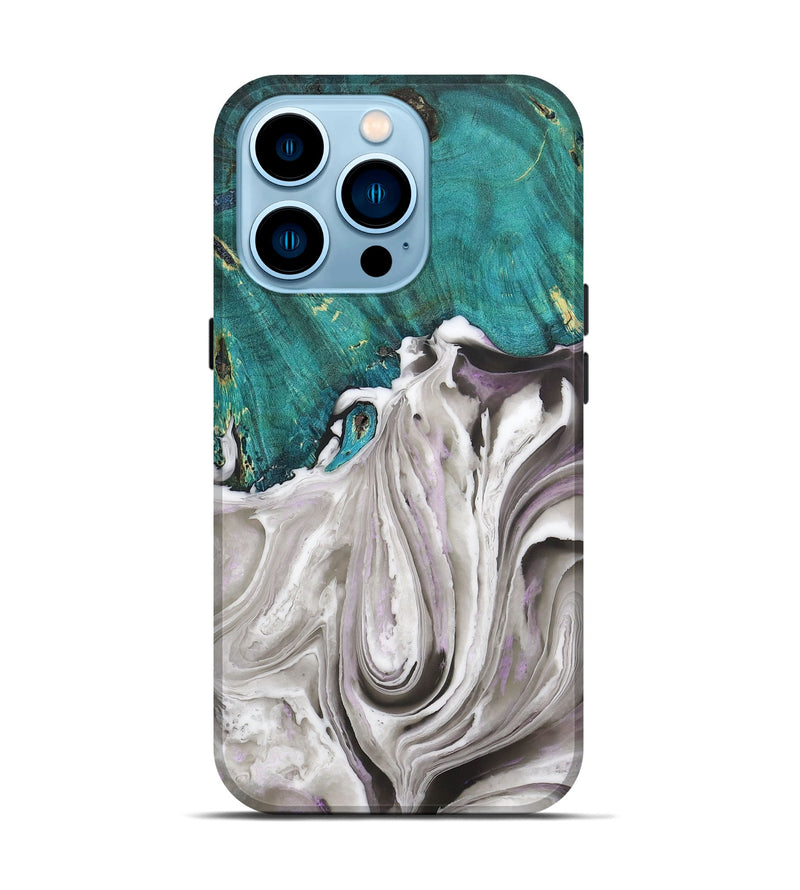 iPhone 14 Pro Wood+Resin Live Edge Phone Case - Hattie (Black & White, 706522)