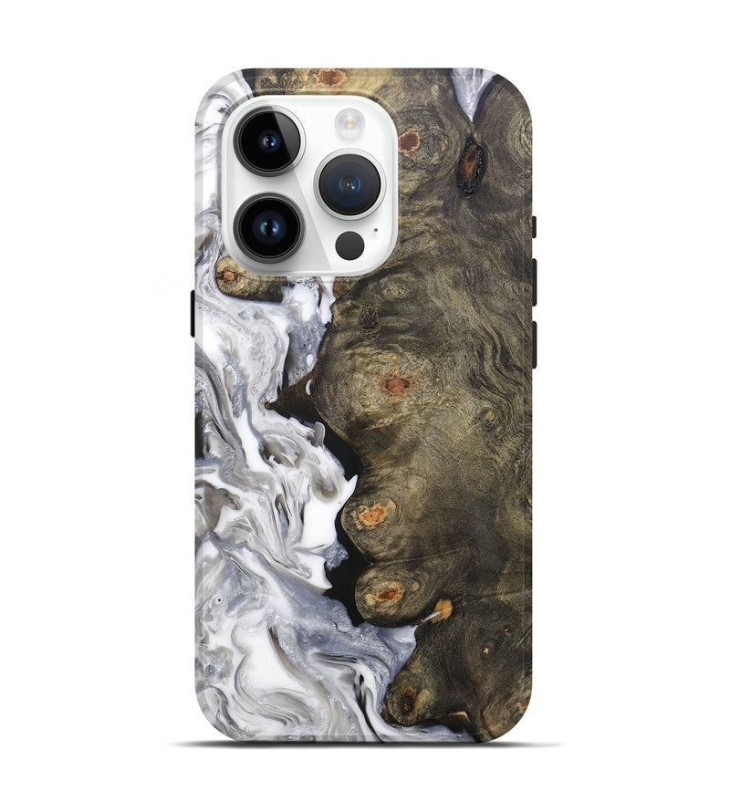 iPhone 15 Pro Wood+Resin Live Edge Phone Case - Faye (Black & White, 706523)