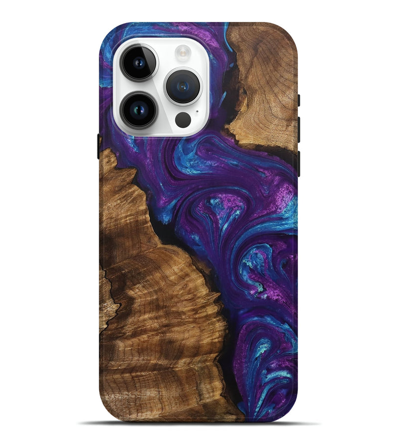 iPhone 15 Pro Max Wood+Resin Live Edge Phone Case - Declan (Purple, 706532)