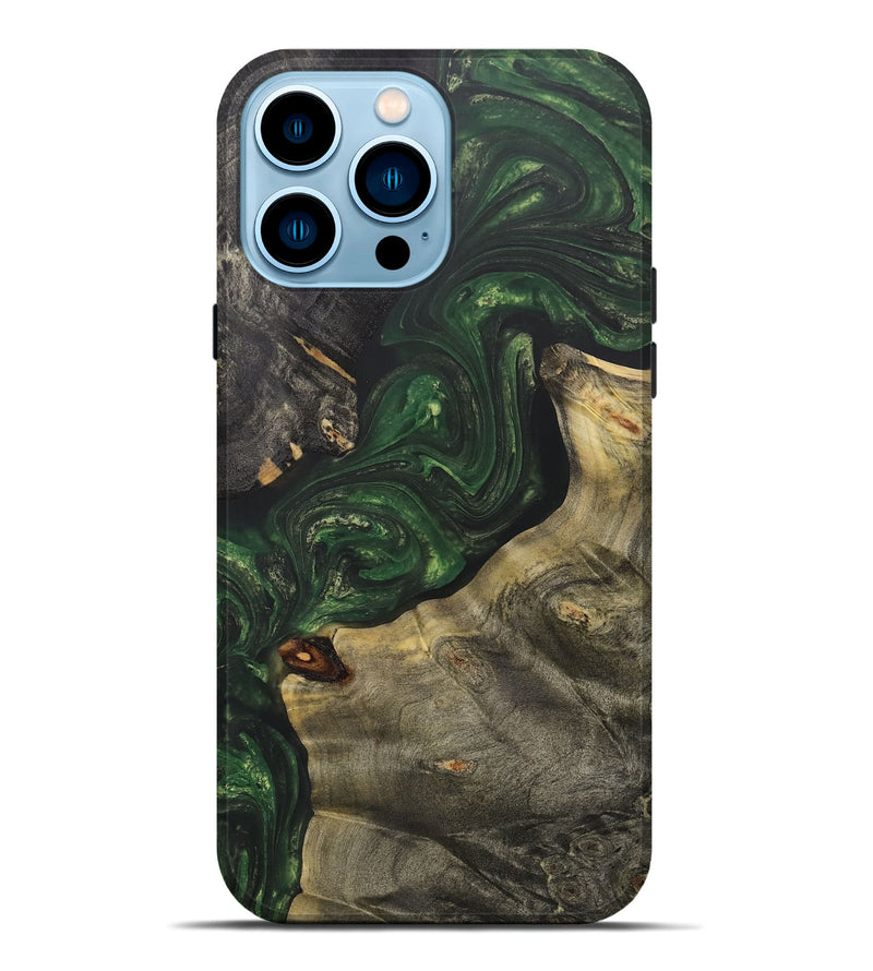 iPhone 14 Pro Max Wood+Resin Live Edge Phone Case - Iesha (Green, 706535)
