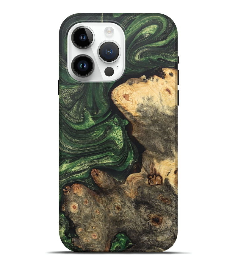 iPhone 15 Pro Max Wood+Resin Live Edge Phone Case - Holly (Green, 706536)
