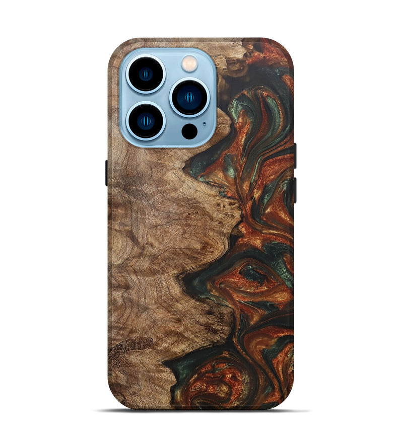 iPhone 14 Pro Wood+Resin Live Edge Phone Case - Herbert (Green, 706537)