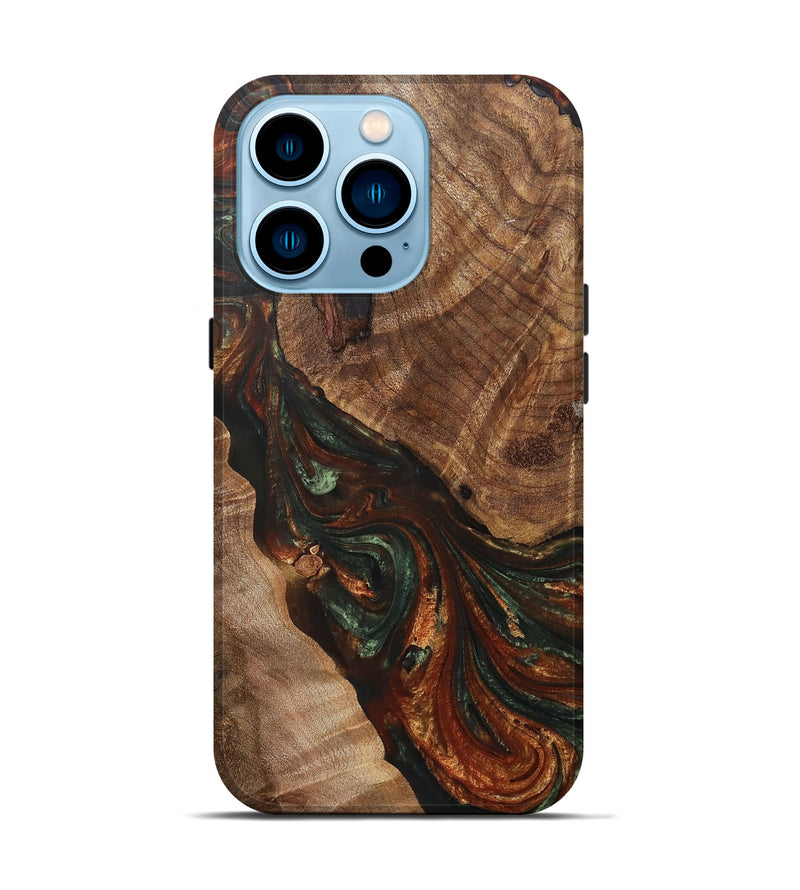 iPhone 14 Pro Wood+Resin Live Edge Phone Case - Bernard (Green, 706538)