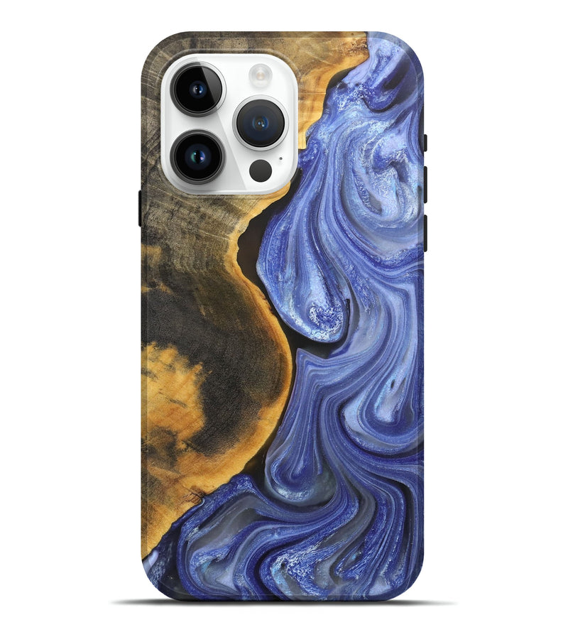 iPhone 15 Pro Max Wood+Resin Live Edge Phone Case - Stella (Blue, 706541)