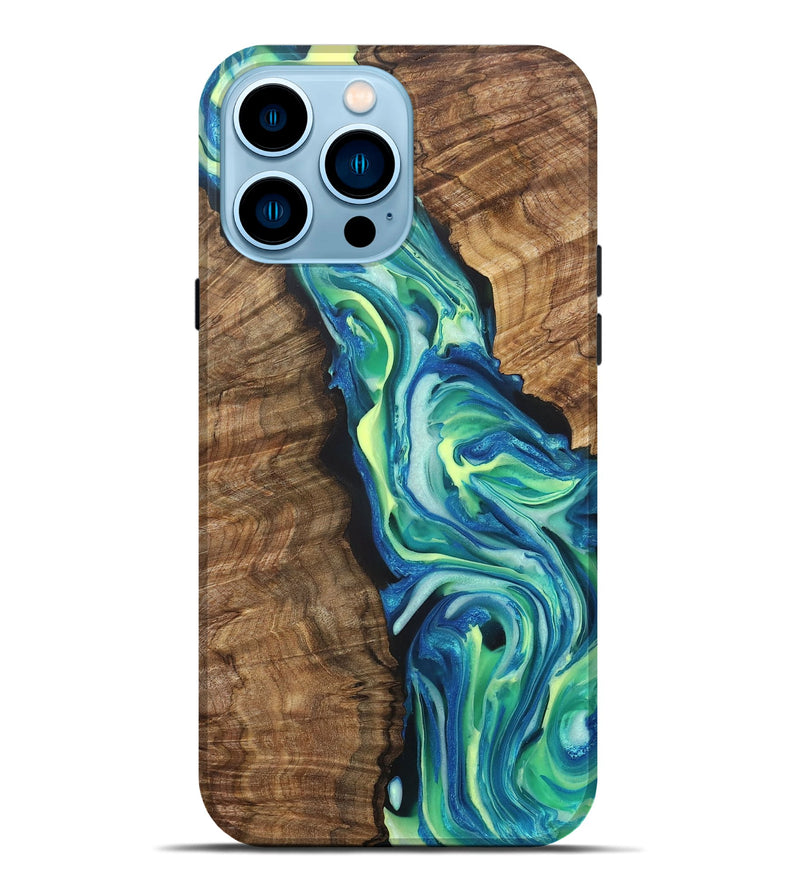 iPhone 14 Pro Max Wood+Resin Live Edge Phone Case - Jacob (Green, 706543)