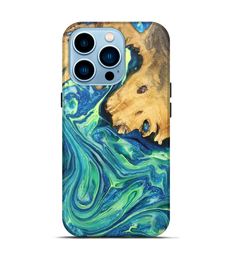 iPhone 14 Pro Wood+Resin Live Edge Phone Case - Alec (Green, 706544)