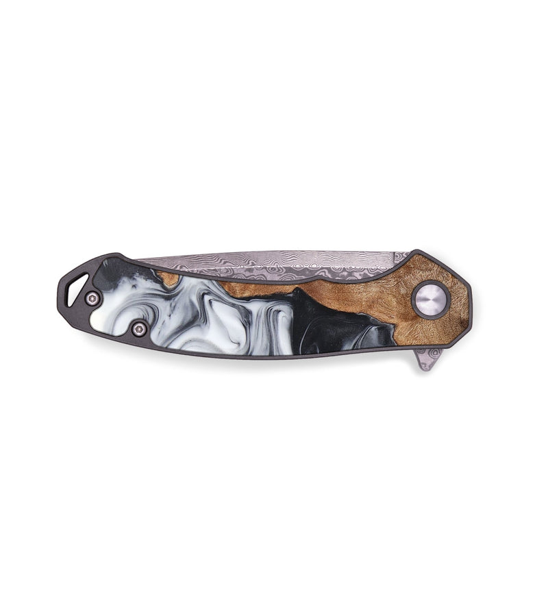 EDC Wood+Resin Pocket Knife - Benny (Black & White, 706834)
