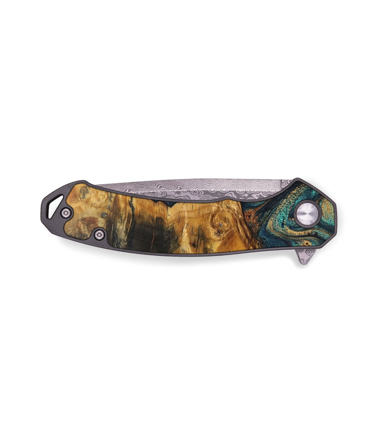 EDC Wood+Resin Pocket Knife - Brandy (Teal & Gold, 706850)