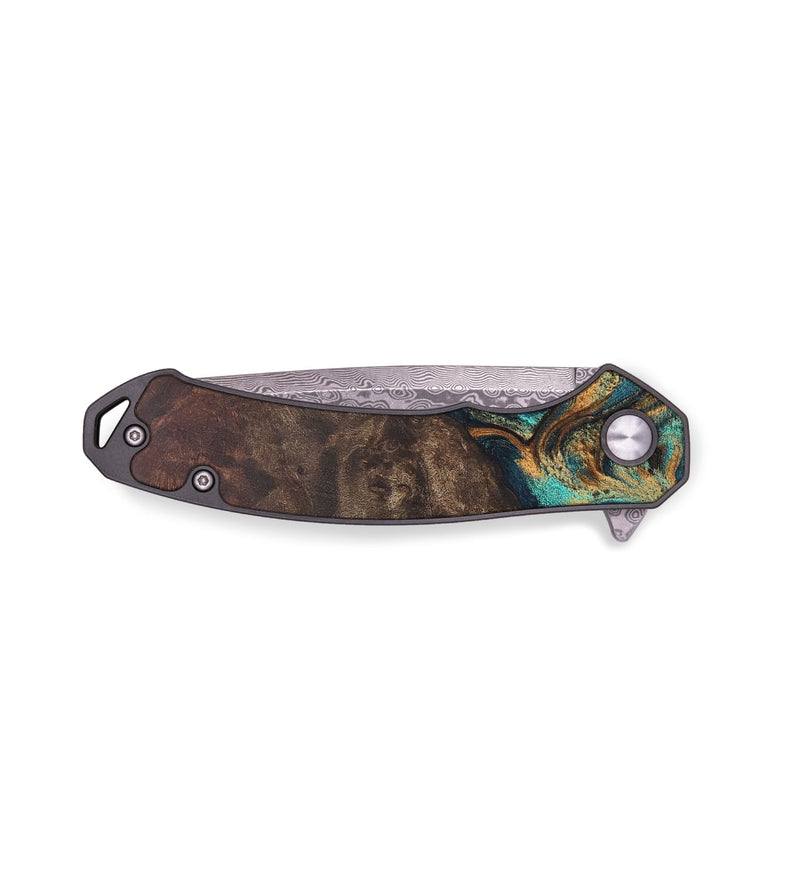 EDC Wood+Resin Pocket Knife - Alexia (Teal & Gold, 706852)