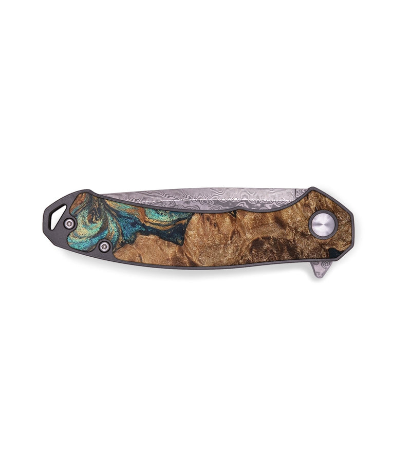 EDC Wood+Resin Pocket Knife - Mabel (Teal & Gold, 706853)