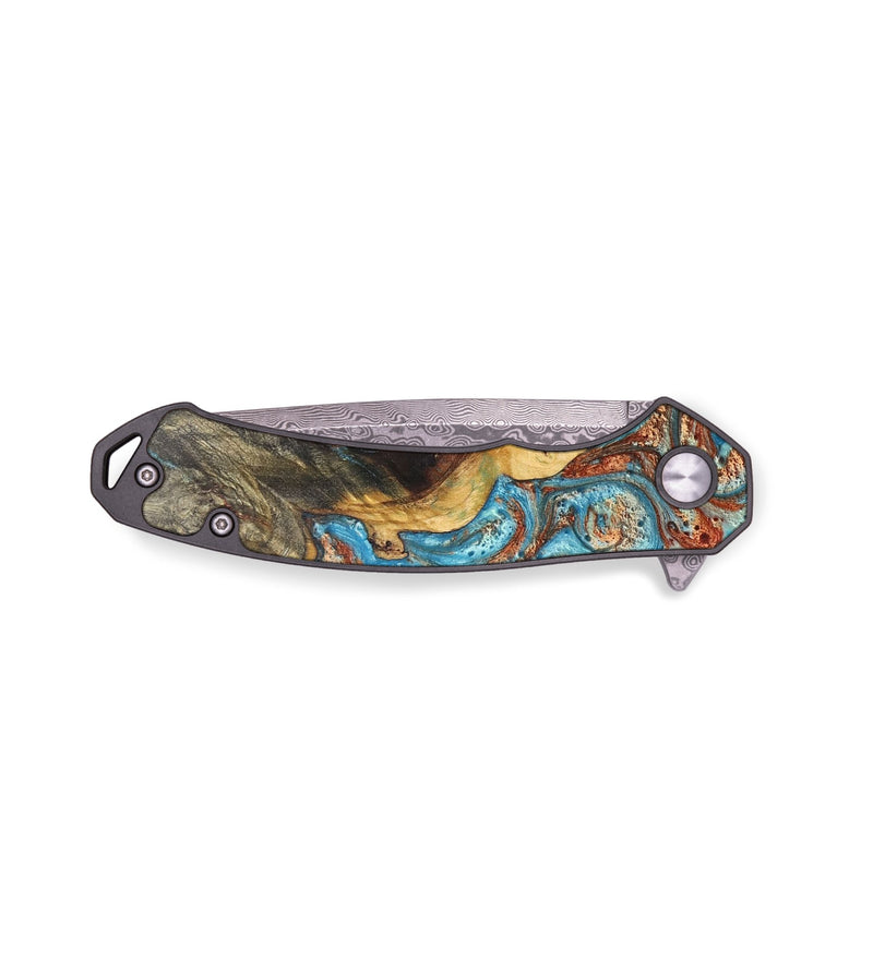 EDC Wood+Resin Pocket Knife - Ashleigh (Teal & Gold, 706854)