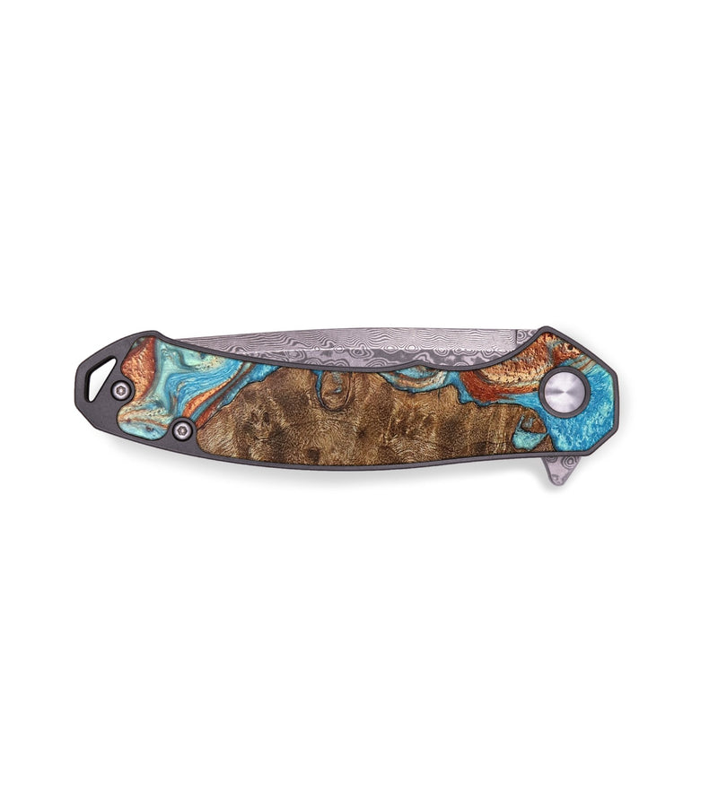 EDC Wood+Resin Pocket Knife - Myra (Teal & Gold, 706855)