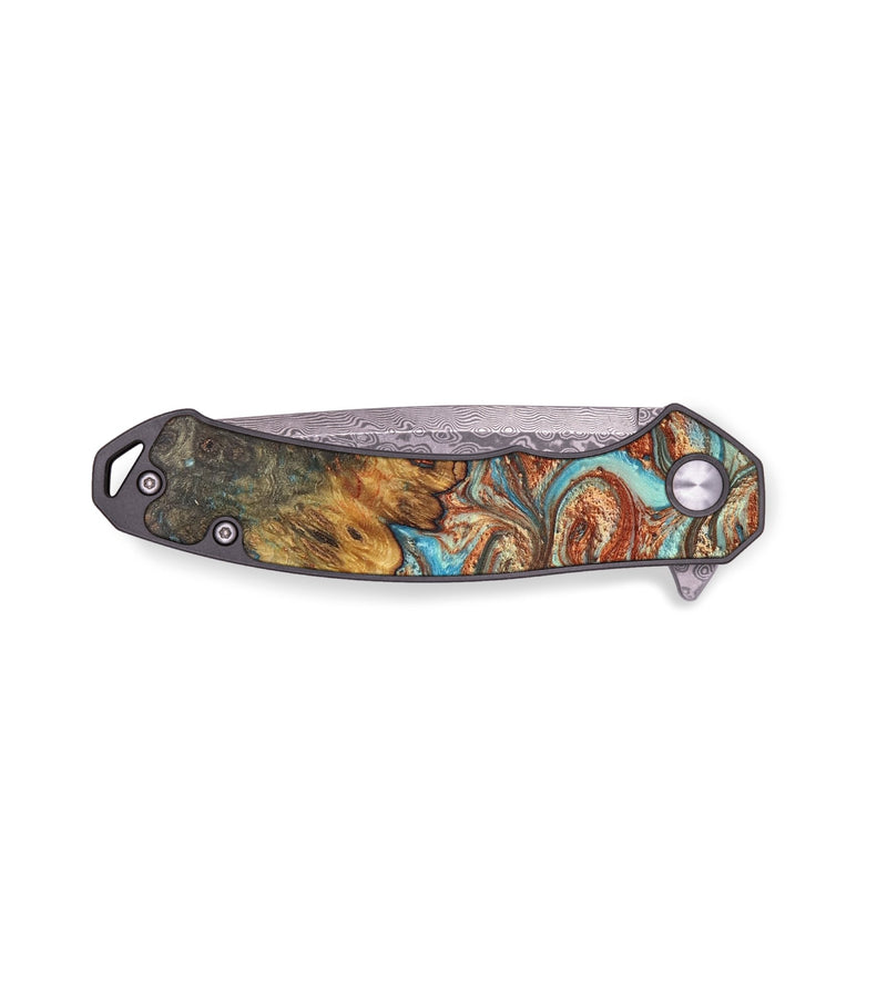 EDC Wood+Resin Pocket Knife - Brynn (Teal & Gold, 706856)