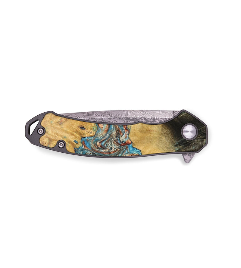 EDC Wood+Resin Pocket Knife - Bianca (Teal & Gold, 706857)