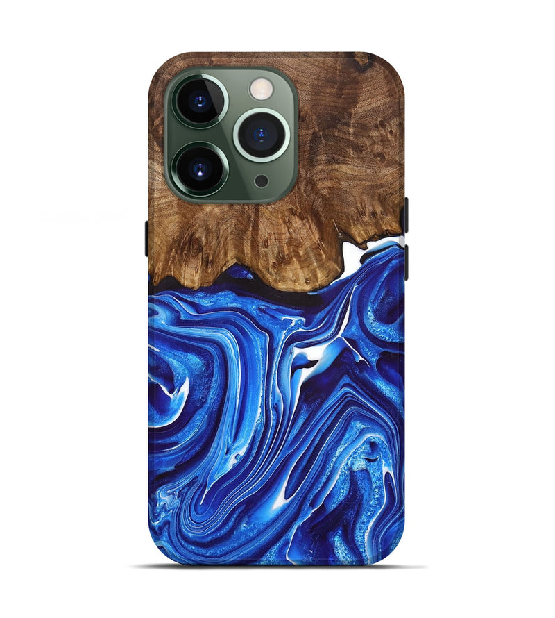 iPhone 13 Pro Wood+Resin Live Edge Phone Case - Angela (Blue, 707053)
