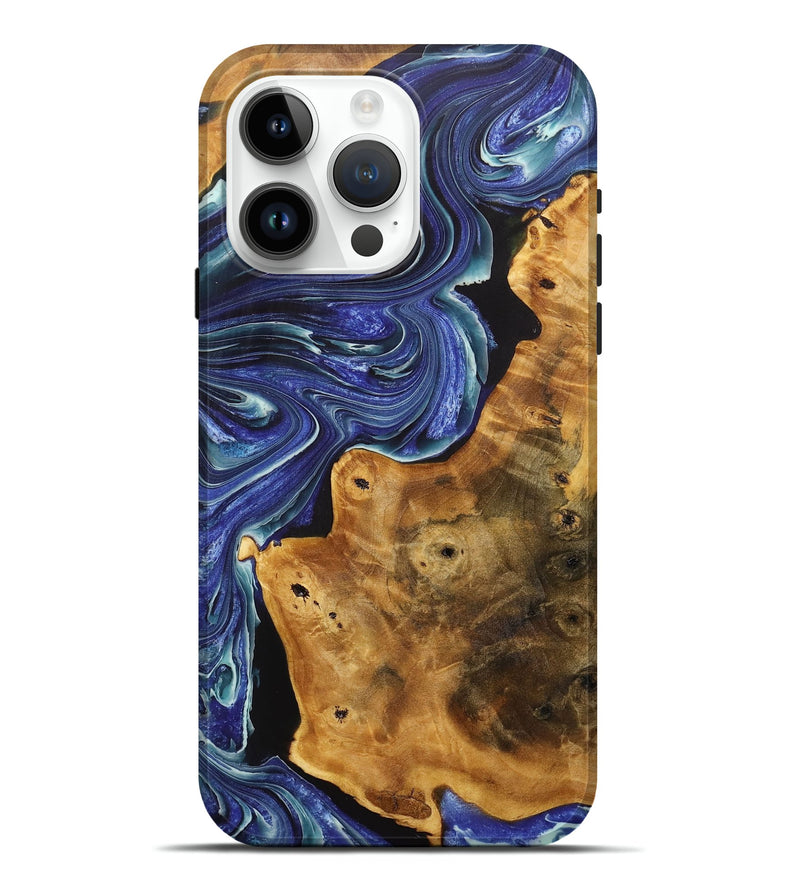 iPhone 15 Pro Max Wood+Resin Live Edge Phone Case - Phoenix (Blue, 707055)