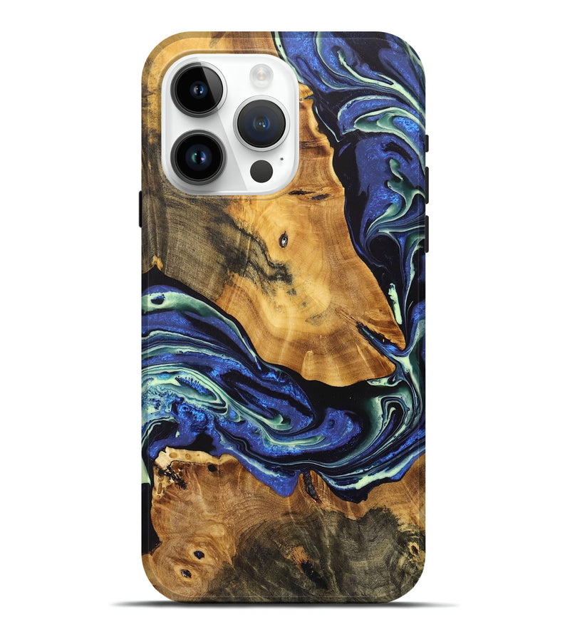 iPhone 15 Pro Max Wood+Resin Live Edge Phone Case - Essie (Blue, 707059)