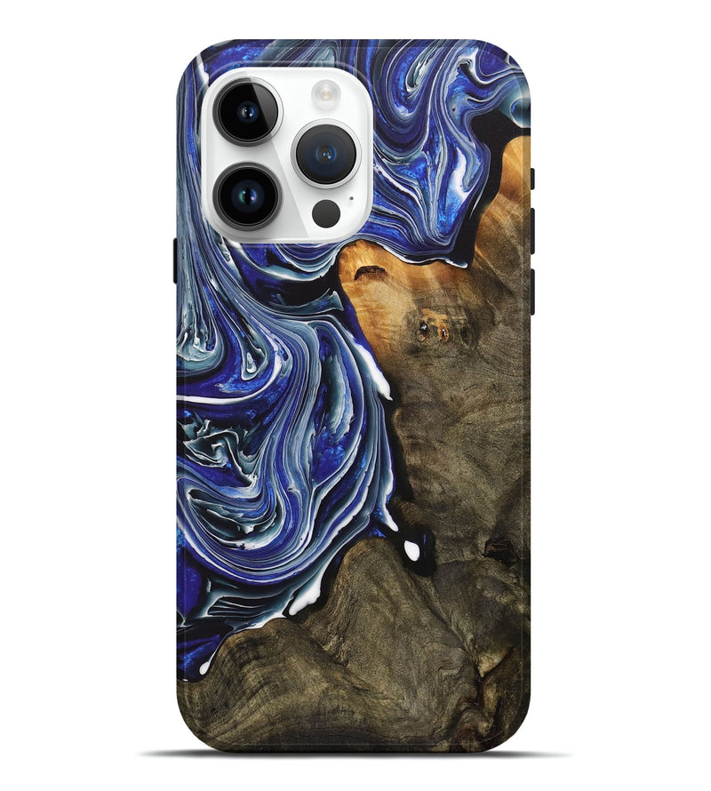 iPhone 15 Pro Max Wood+Resin Live Edge Phone Case - Asher (Blue, 707062)
