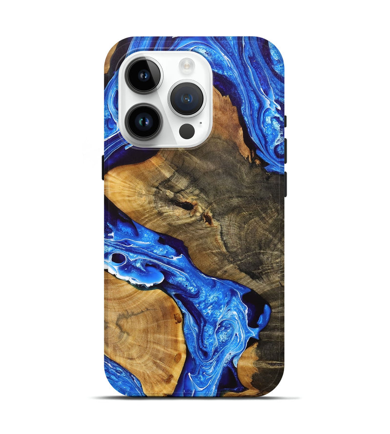 iPhone 15 Pro Wood+Resin Live Edge Phone Case - Goldie (Blue, 707063)