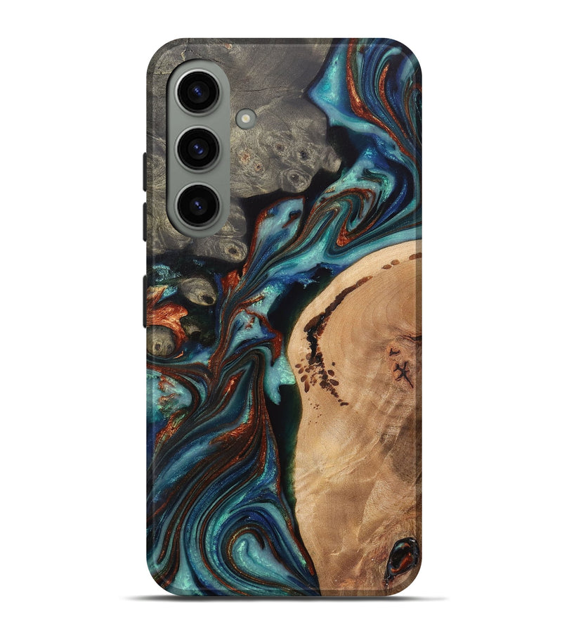 Galaxy S24 Plus Wood+Resin Live Edge Phone Case - Palmer (Teal & Gold, 707064)