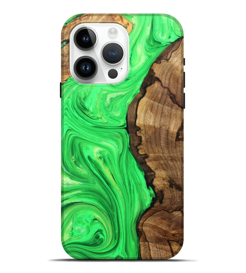 iPhone 15 Pro Max Wood+Resin Live Edge Phone Case - Marely (Green, 707077)