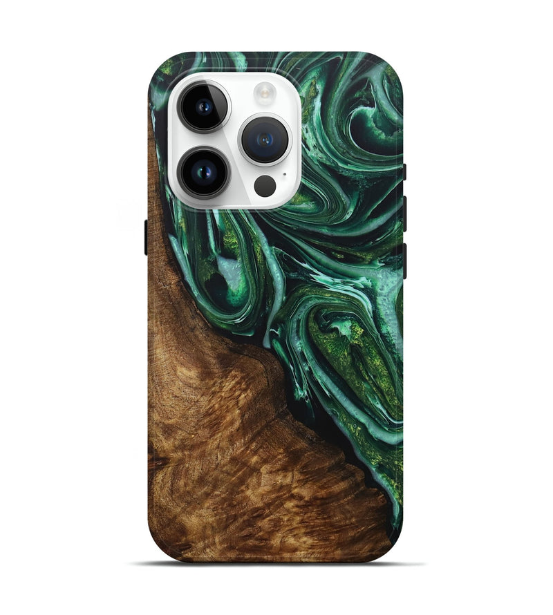 iPhone 15 Pro Wood+Resin Live Edge Phone Case - Lula (Green, 707081)