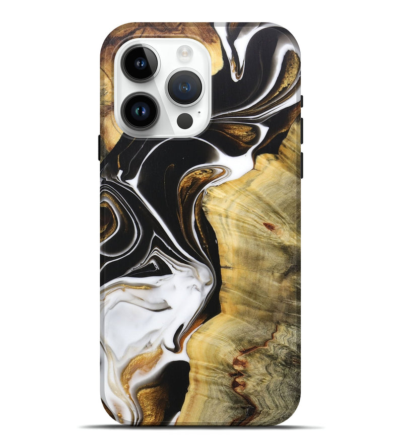 iPhone 15 Pro Max Wood+Resin Live Edge Phone Case - Rhonda (Black & White, 707084)